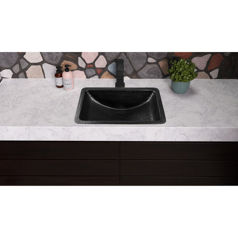 Hand Hammered 21 inch Venetian Dual Mount Bathroom Vanity Sink - Matte Black